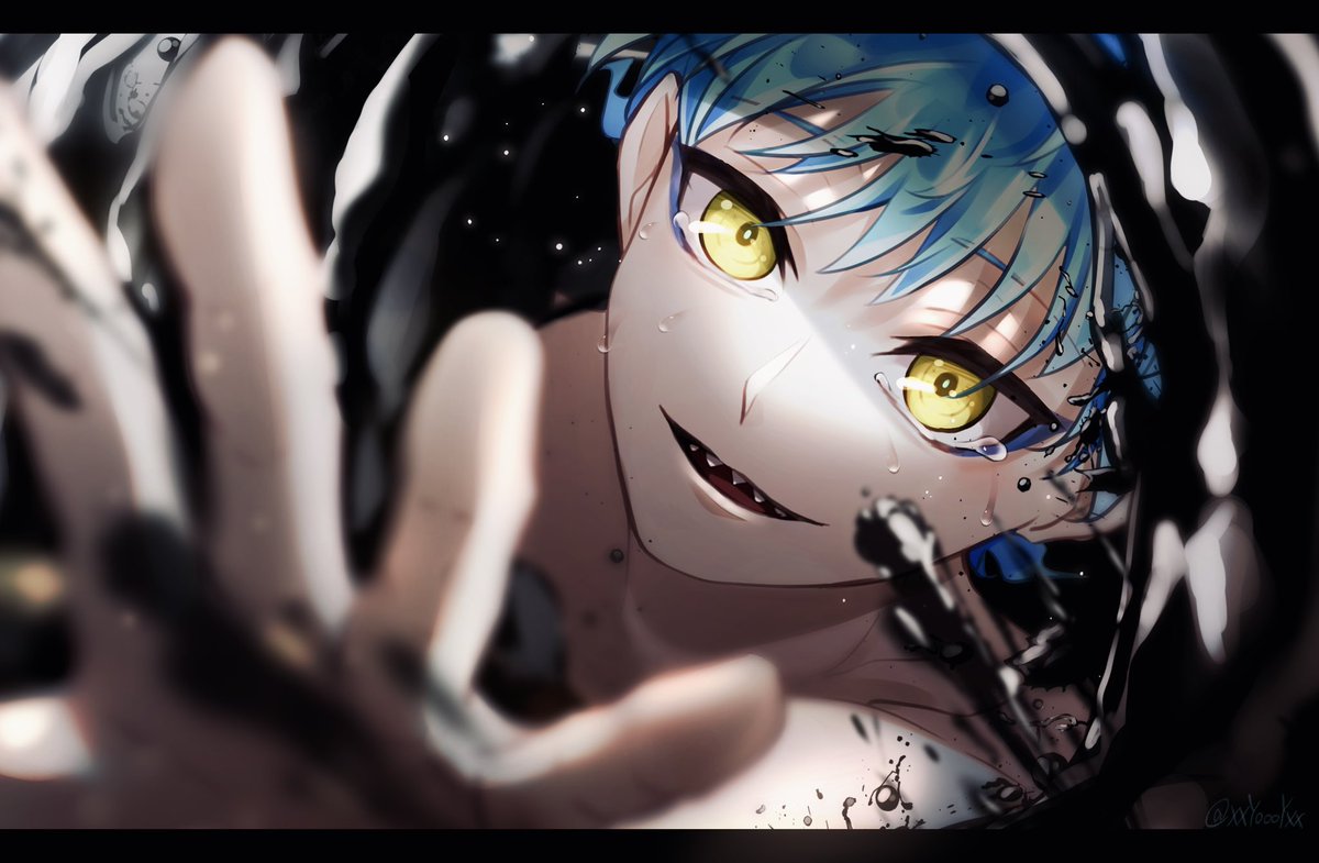1boy yellow eyes male focus looking at viewer blue hair short hair solo  illustration images