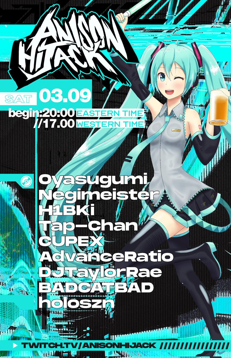 AnisonH's tweet photo. This weekend, join us as we celebrate Miku Day with 9 insane sets! https://t.co/QMkhDwHWae