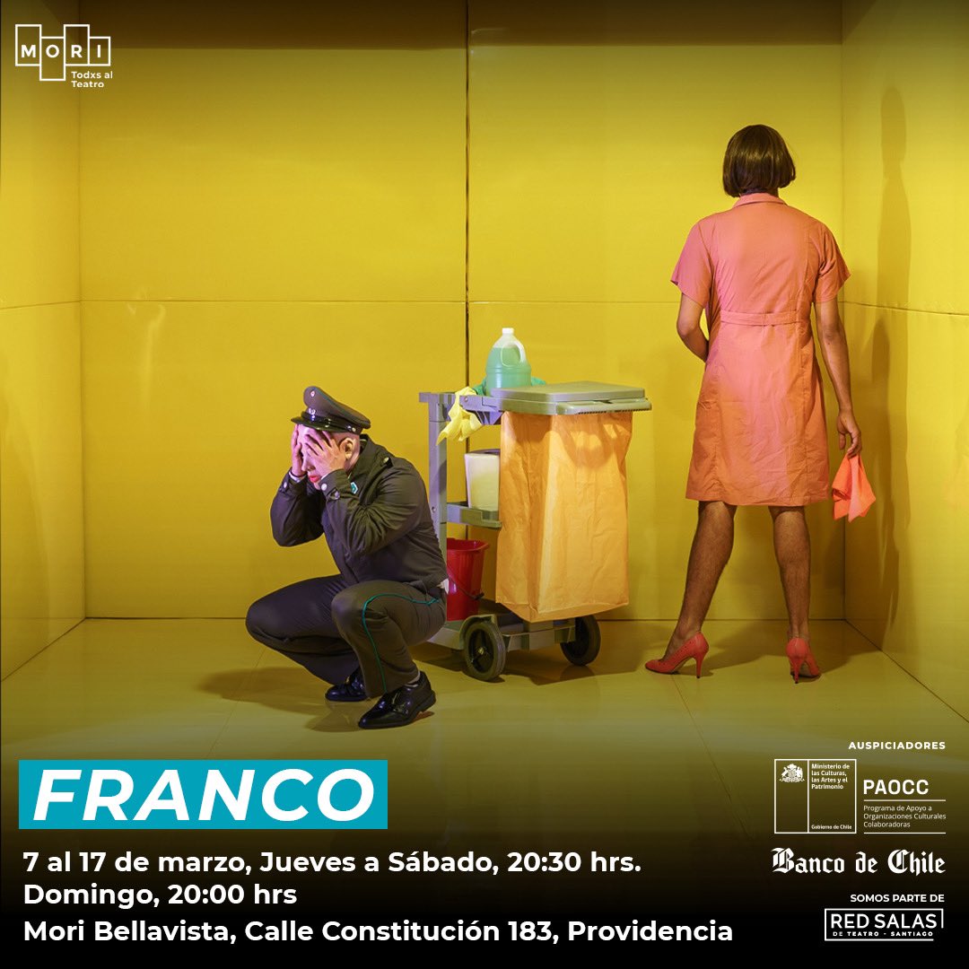 Volvemoooos!!!! Solo por 2 semanas y desde este jueves “Franco” en @TeatroMori Bellavista. Entradas por aquí 👇🏼👇🏼👇🏼👇🏼 ticketmaster.cl/event/franco-m…