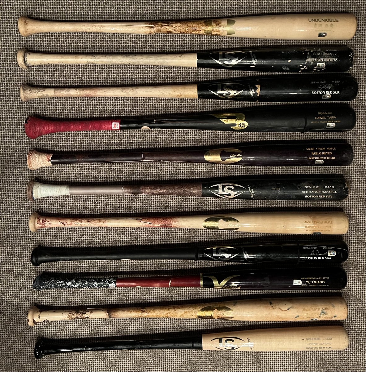 soxbats's tweet image. Before looking forward to collecting game used bats from this year's @redsox team with all the anticipated callups, a look back on last year's 11 additions that brought me to within 3 bats of having one for every position player from 1960 to the present (571 players on the list).