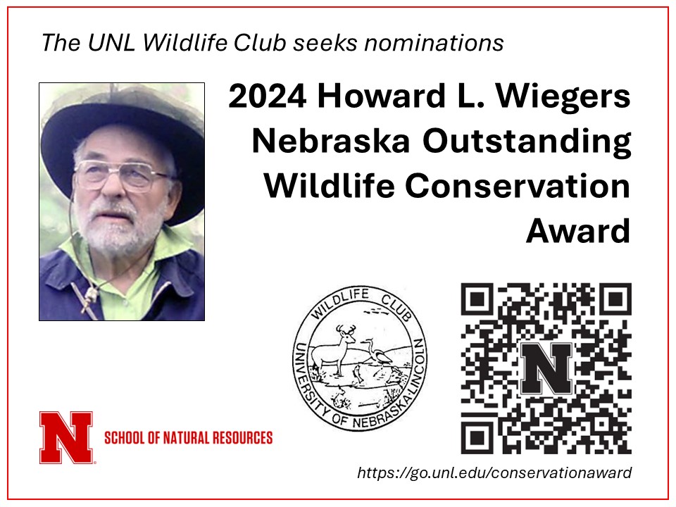 RT: UNL Wildlife Club seeking nominations for their annual Conservation Award--for individuals who have made exceptional efforts toward wildlife conservation in Nebraska. Deadline March 8. Simple nomination form here: go.unl.edu/conservationaw…