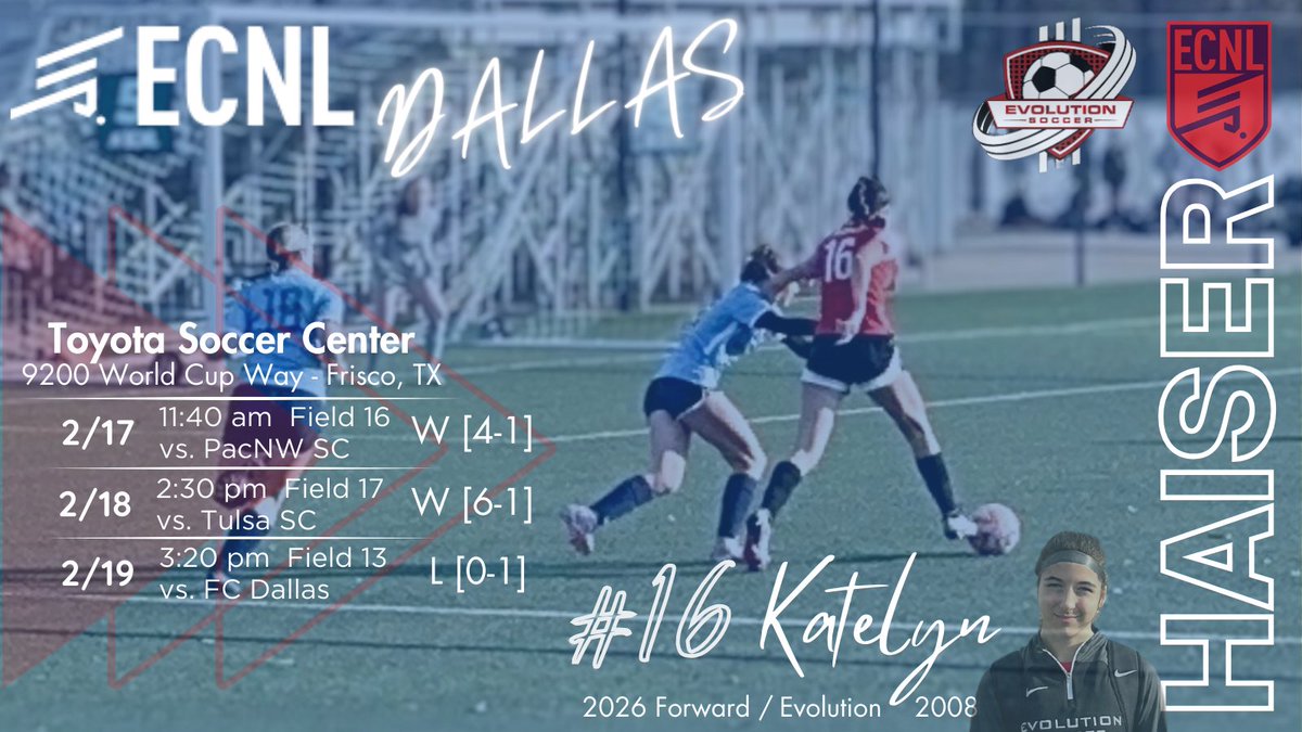 Katelyn Haiser 2026 ⚽️ (@katelynhaiser) on Twitter photo Highlights⬇️from an amazing weekend (2-1) with my <a href="/Evolution_SC14/">Evolution Soccer Club</a> team at #ECNLDTX!! Happy I made an impact with 5⚽️& 2🅰️. Thank you <a href="/ECNLgirls/">ECNL Girls</a>!!❤️🖤
📽️youtube.com/watch?v=QF9Cm4…
<a href="/TopDrawerSoccer/">TopDrawerSoccer</a> <a href="/PrepSoccer/">Prep Soccer ⚽️</a> <a href="/TheSoccerWire/">SoccerWire</a> <a href="/ImYouthSoccer/">ECNL/GA/Recruiting/College Soccer</a> @SoccerMomInt <a href="/NcsaSoccer/">NCSA Soccer</a> <a href="/Sports_Recruits/">SportsRecruits</a> Highlights⬇️from an amazing weekend (2-1) with my <a href="/Evolution_SC14/">Evolution Soccer Club</a> team at #ECNLDTX!! Happy I made an impact with 5⚽️& 2🅰️. Thank you <a href="/ECNLgirls/">ECNL Girls</a>!!❤️🖤
📽️youtube.com/watch?v=QF9Cm4…
<a href="/TopDrawerSoccer/">TopDrawerSoccer</a> <a href="/PrepSoccer/">Prep Soccer ⚽️</a> <a href="/TheSoccerWire/">SoccerWire</a> <a href="/ImYouthSoccer/">ECNL/GA/Recruiting/College Soccer</a> @SoccerMomInt <a href="/NcsaSoccer/">NCSA Soccer</a> <a href="/Sports_Recruits/">SportsRecruits</a>