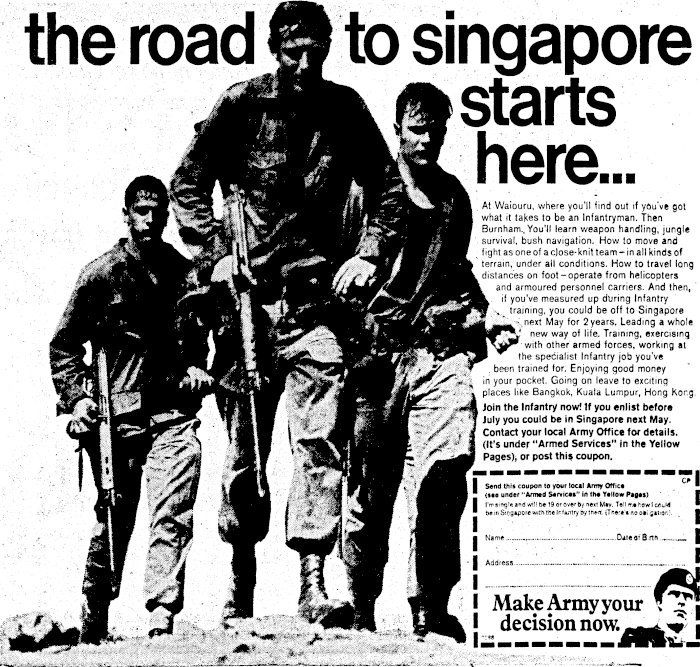 Scott Hamilton RTM on X: I found this ad by accident in a '70s paper; its  slogan might seem rather cryptic today, but for decades the NZ army had a  strong presence