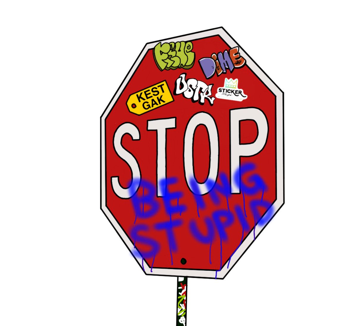 StickerPapi's tweet image. 🚫🎨 Stop right there! Or don't, because this stop sign is too busy being the life of the party with its graffiti makeover and sticker collection. Who said traffic rules couldn't be funny? 😄 #RebelStopSign #GraffitiGags #NYCStickerArt