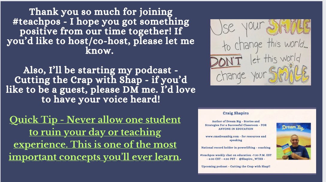 TY for an amazing chat. We are here every Sunday night. Bring a friend. See below for my tip and podcast. Book on Amazon as well ❤️ #teachpos