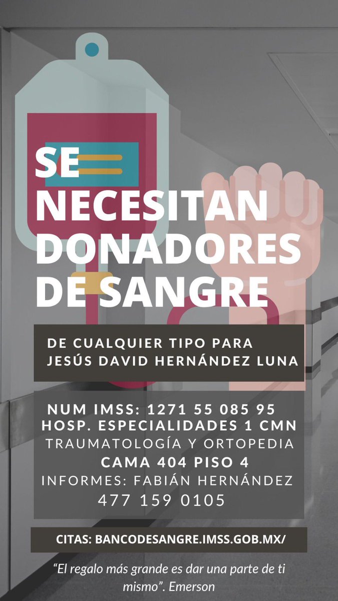 sercontal's tweet photo. Mi tío Chuy ocupa 🩸. 
Si puedes un RT, siempre se agradece. https://t.co/4RLyMvJi7q