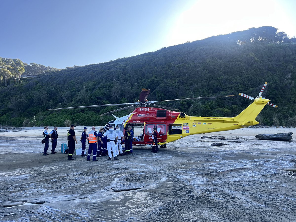 On Sunday, the Westpac #RescueHelicopter was tasked to a paraglider who had suffered a heavy landing on rocks at #Dudley Beach in #Newcastle. A man in his 30s was treated by paramedics on scene and the helicopter’s critical care medical team and flown to the John Hunter Hospital.