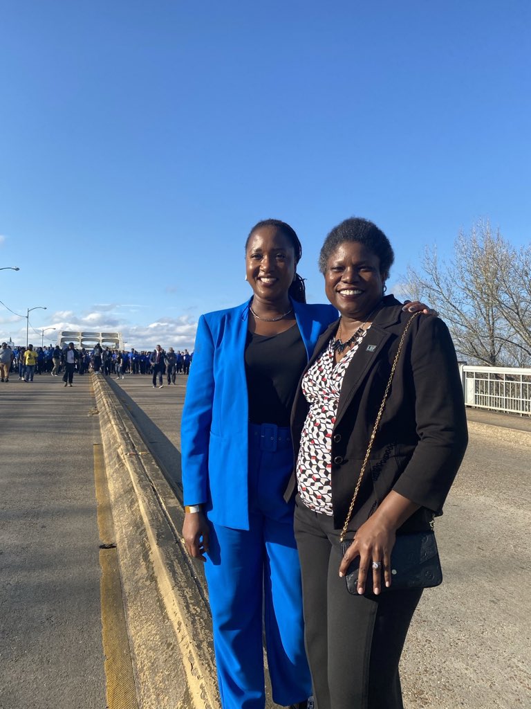 That glow when you finish the #Selma bridge-crossing inspired by the history, motivated by the urgency, and exhilarated for the work ahead and promise of what you can achieve together. @tonaboydesq and I are fired up and ready to go hard for democracy and protecting Black voters.