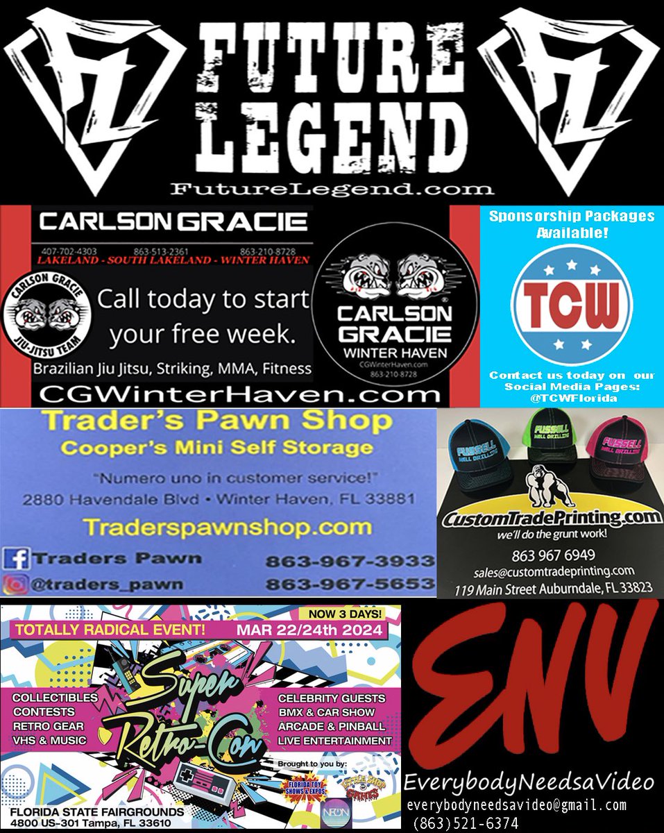 TCWflorida's tweet photo. We here at @TCWflorida want to thank all of our friends who made our show this past Friday Night a huge success! Support those who helps
Support #TCW if you can! @1FutureLegend #TardersPawn #CarlsonGracieWinterHaven #CustomTradePrinting #SuperRetroCon #EverybodyNeedsAVideo https://t.co/bmoNQIl1lg