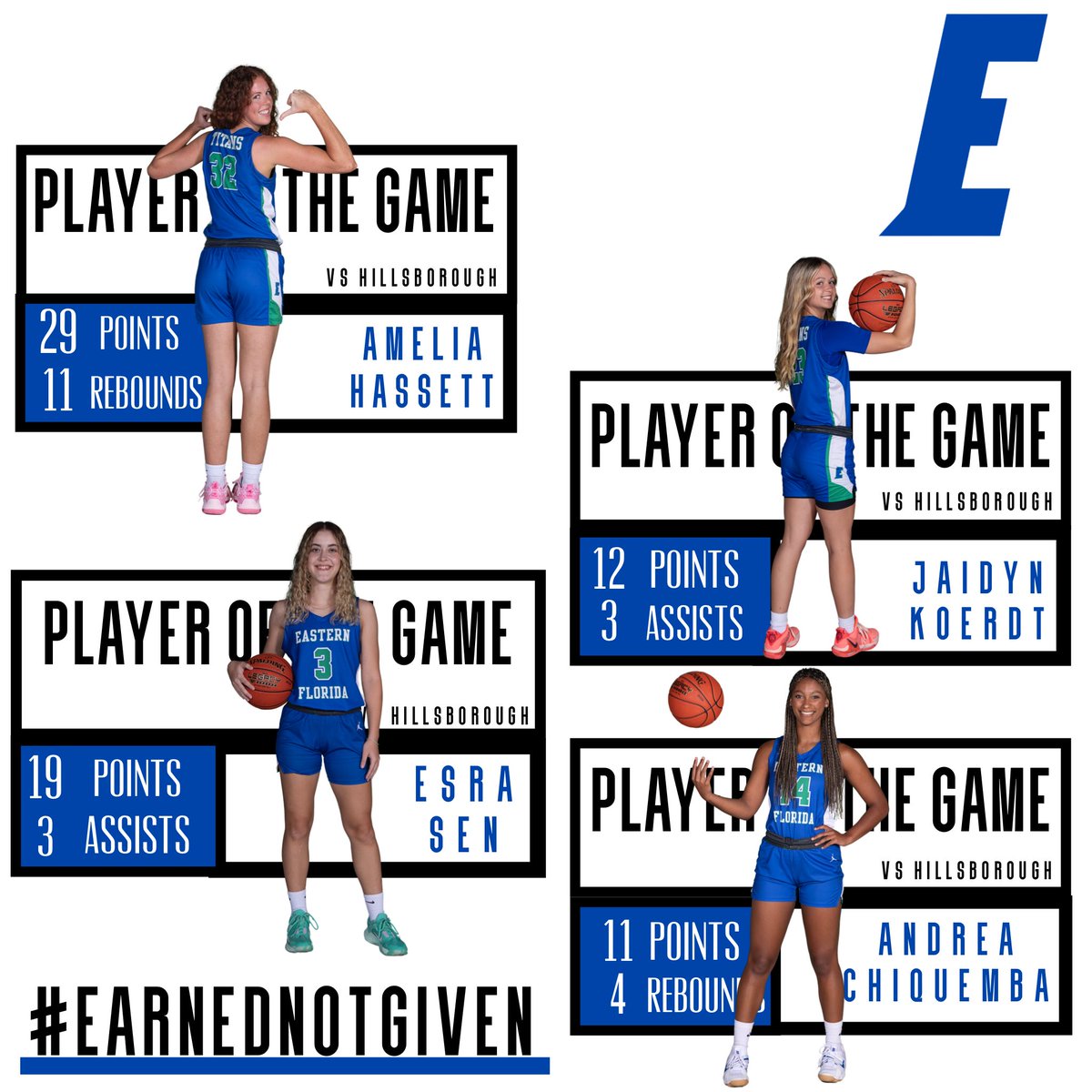 Players Of The Game in our victory over Hillsborough: Amelia Hassett with 29 points &amp; 11 rebounds; Esra Sen 19 points &amp; 2 assists; Jaidyn Koerdt 12 points &amp; 3 assists and Andrea Chiquemba 11 points &amp; 4 rebounds 💙💚