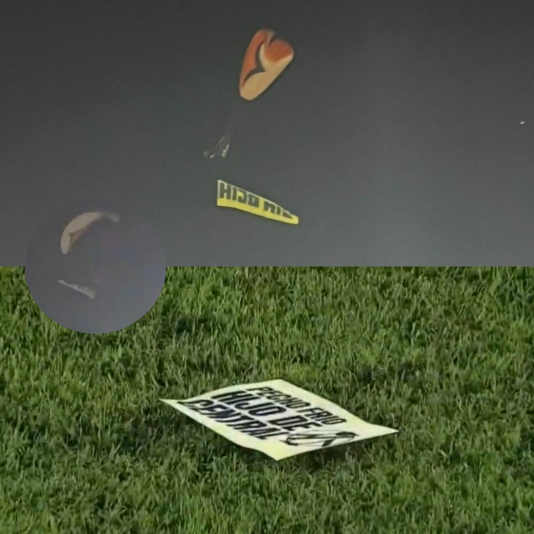 ⚠️🪂 DE LOCOS: un paracaidista sobrevoló el Coloso sobre el PT de Newell's -  San Lorenzo y arrojó papelitos al campo de juego con cargadas a La Lepra por el último clásico rosarino 🟡🔵