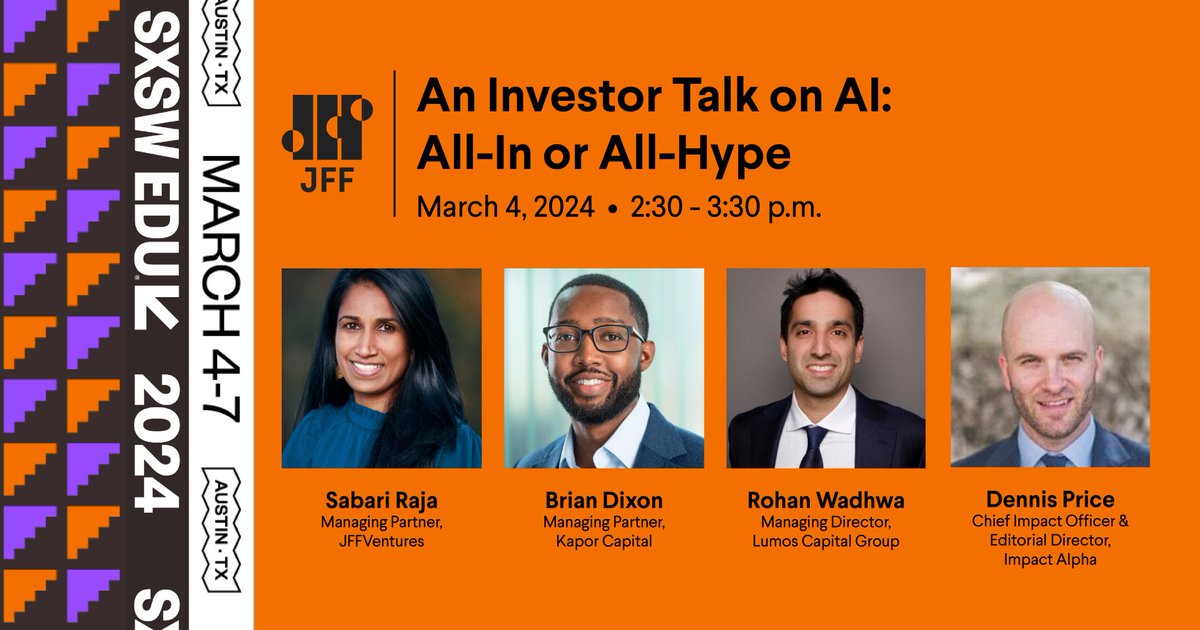 After years of missing #SXSWEdu, I'm back w/ an amazing crew! Excited to kick things off tomorrow focused on AI x Education. schedule.sxswedu.com/2024/events/PP…