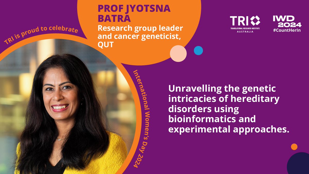 In celebration of International Women’s Day we recognise the many women researchers based at TRI. Prof Jyotsna Batra leads a @QUT research group aiming to better understand prostate cancer genetics, detect the disease earlier and treat it more successfully. #WomenInScience #IWD