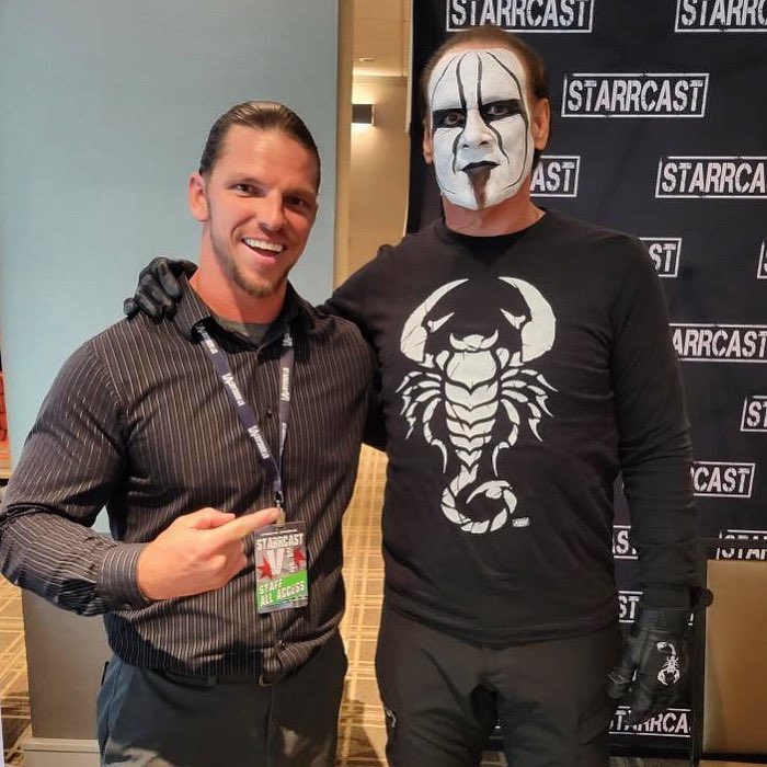 Sadly, Never had the opportunity to share a ring with #sting , but did have the opportunity to work with him at @StarrcastEvents Tonight , an all time legend retires! It brings a smile to my face to see a legend go out on his own terms! @Sting #thankyousting #stingslastmatch