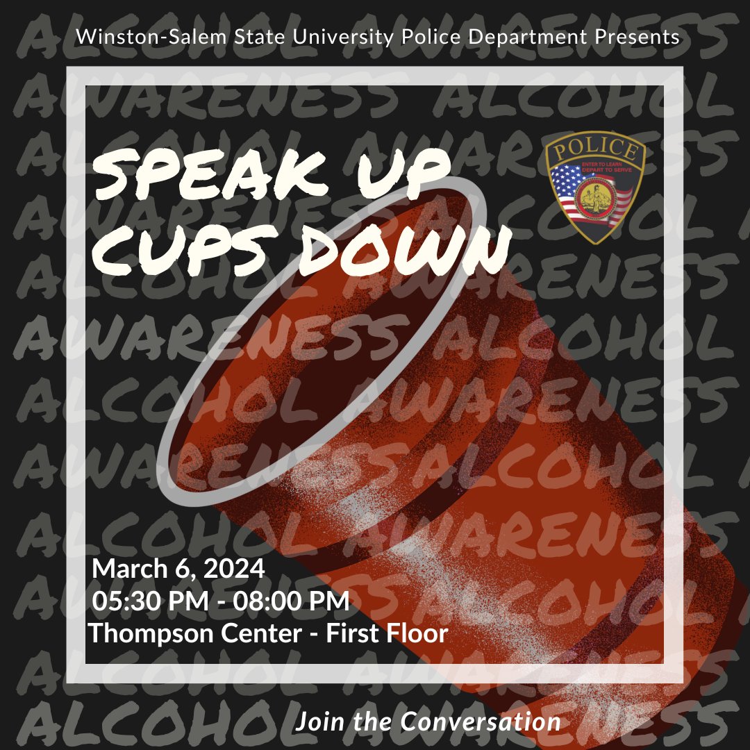 WSSUPolice's tweet photo. WSSU Police invites you to participate in our conversation on alcohol awareness! Join us as we demonstrate the impacts alcohol has on our Ramily!

#AlcoholAwareness #SpringBreak #WSSU #1892 #151 https://t.co/n2fKVqkIz2