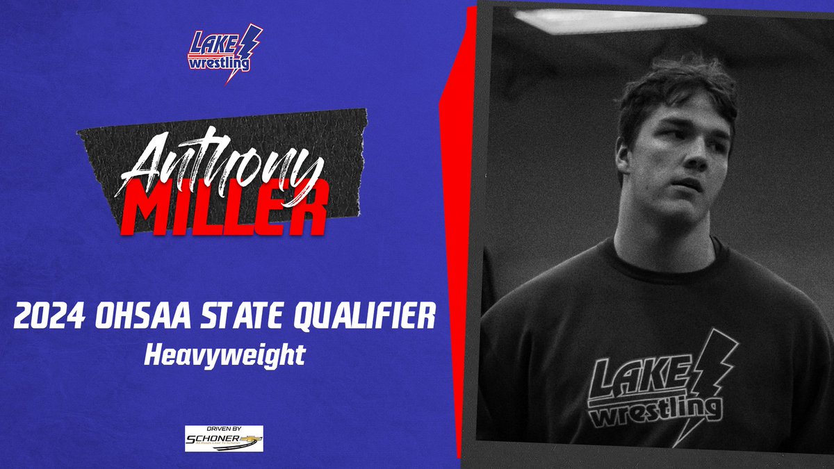 Lake_Athletics's tweet photo. THE BIG FELLA: @79AnthonyMiller does it once again - slogging through a loaded bracket and districts and punching his ticket to the OHSAA state wrestling tournament. 

He ends his district run going 5-1 with 5 pins. 

#rockem https://t.co/YeMSzBfKHq