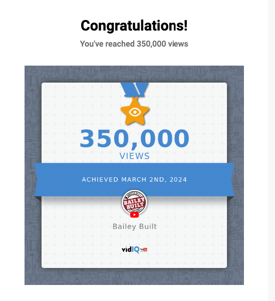 I got this alert this morning and I was excited! So happy to be able to continue doing unboxing videos and reviews that people find helpful.#baileybuilt #youtube #DIY #tools #woodworking #weekendwarriors youtube.com/baileybuilt