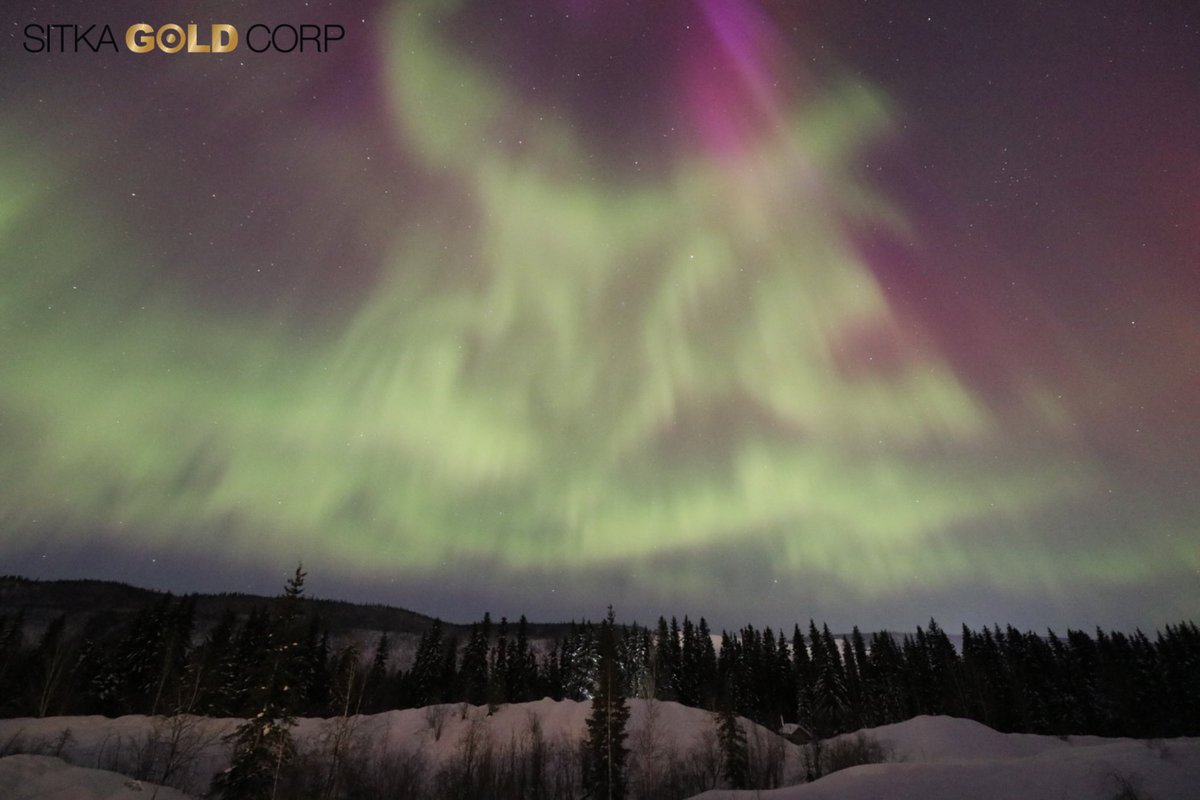 March 3rd 2024: Aurora borealis illuminates the sky over Sitka’s crew camp in Yukon this morning as it kicks off its winter 2024 diamond drilling program at its flagship RC Gold Project. $SIG $SITKF #yukongold #winterdrilling #AuroraBorealis #exploration