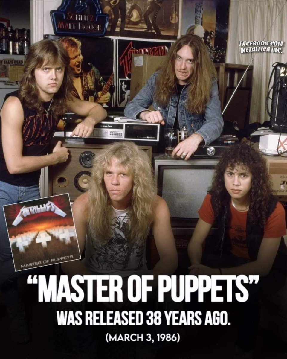 #UnDiaComoHoy #3DeMarzo de 1986 hace 38 años lanzó Metallica su tercer y último álbum de estudio grabado con el bajista Cliff Burton (+) titulado Master Of Puppets, para muchos su mejor disco, una obra maestra del Trash Metal y es considerado patrimonio histórico cultural de USA.