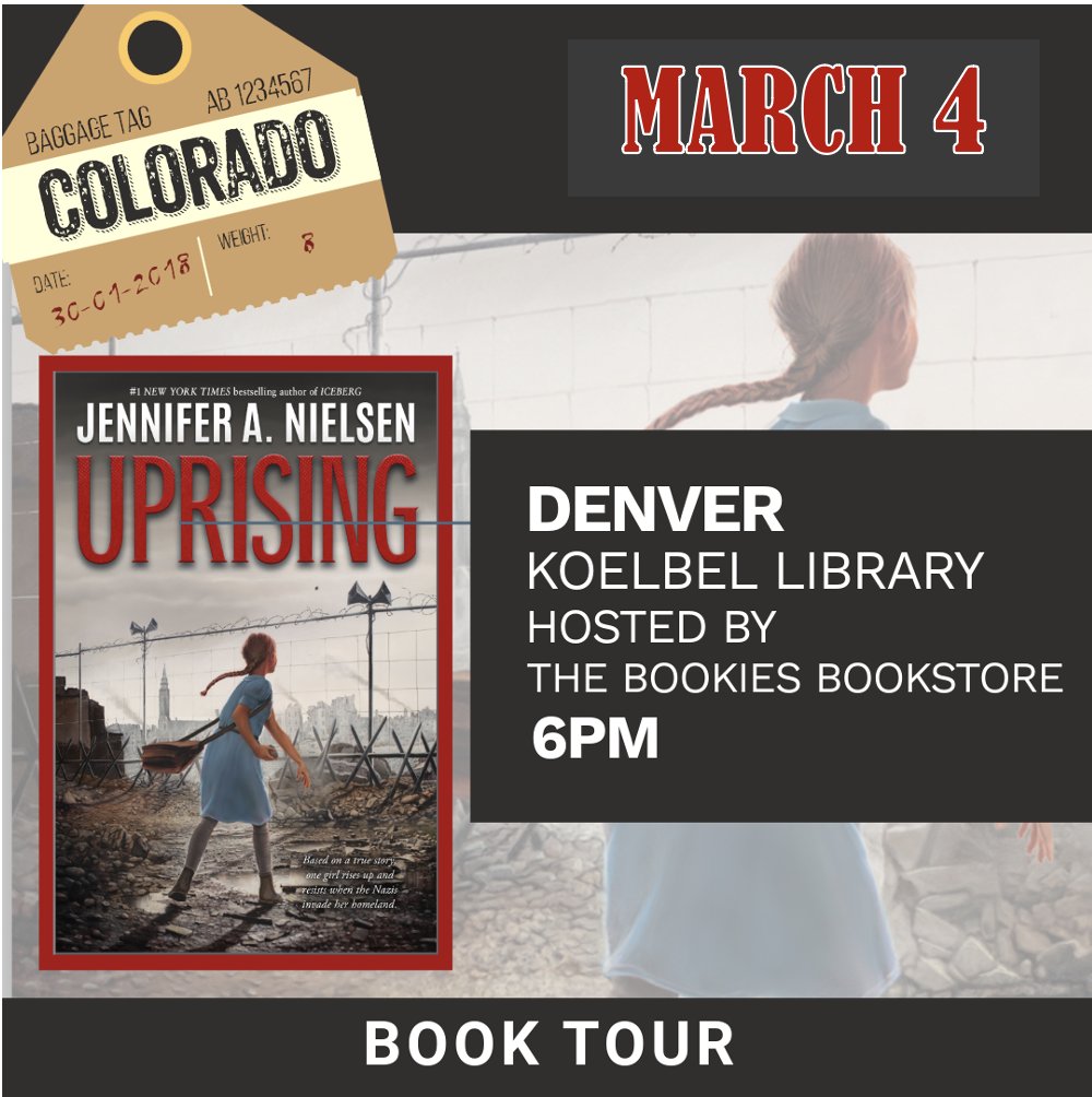 Denver area types, I hope you'll join me tomorrow evening, March 4, at the Koelbel Library, 6 pm to discuss my new book, UPRISING! See you there! @thebookiesbookstore