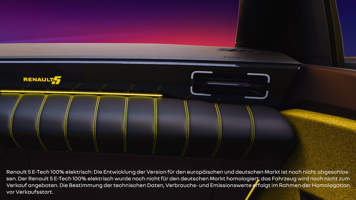 RenaultDE's tweet photo. #Renault5 #ETech 100% #elektrisch / offizielle Enthüllung
#INTER5CTIVE - Die Technologie des Renault 5, hier in Black Pearl-Schwarz, umfasst ChatGPT und Reno, den offiziellen Avatar von Renault, euer Reisebegleiter. https://t.co/wau2iAc2Ez
