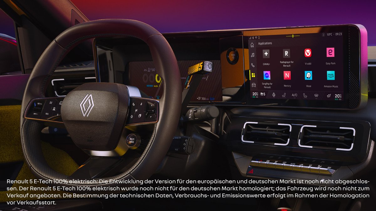 RenaultDE's tweet photo. #Renault5 #ETech 100% #elektrisch / offizielle Enthüllung
#INTER5CTIVE - Die Technologie des Renault 5, hier in Black Pearl-Schwarz, umfasst ChatGPT und Reno, den offiziellen Avatar von Renault, euer Reisebegleiter. https://t.co/wau2iAc2Ez