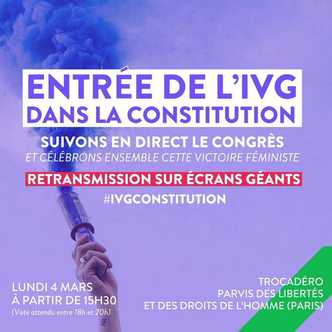Il faut célébrer les victoires 💜💚
Celle-ci est historique 
#IVGdanslaConstitution 

🙋‍♀️RDV à partir de 15h30 au Trocadéro