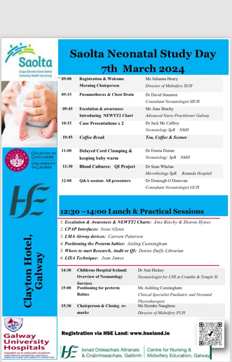 Avail of the few final spots for this year's Saolta Neonatal Study Day. Register on Hseland 💪 @neonatal_uhg