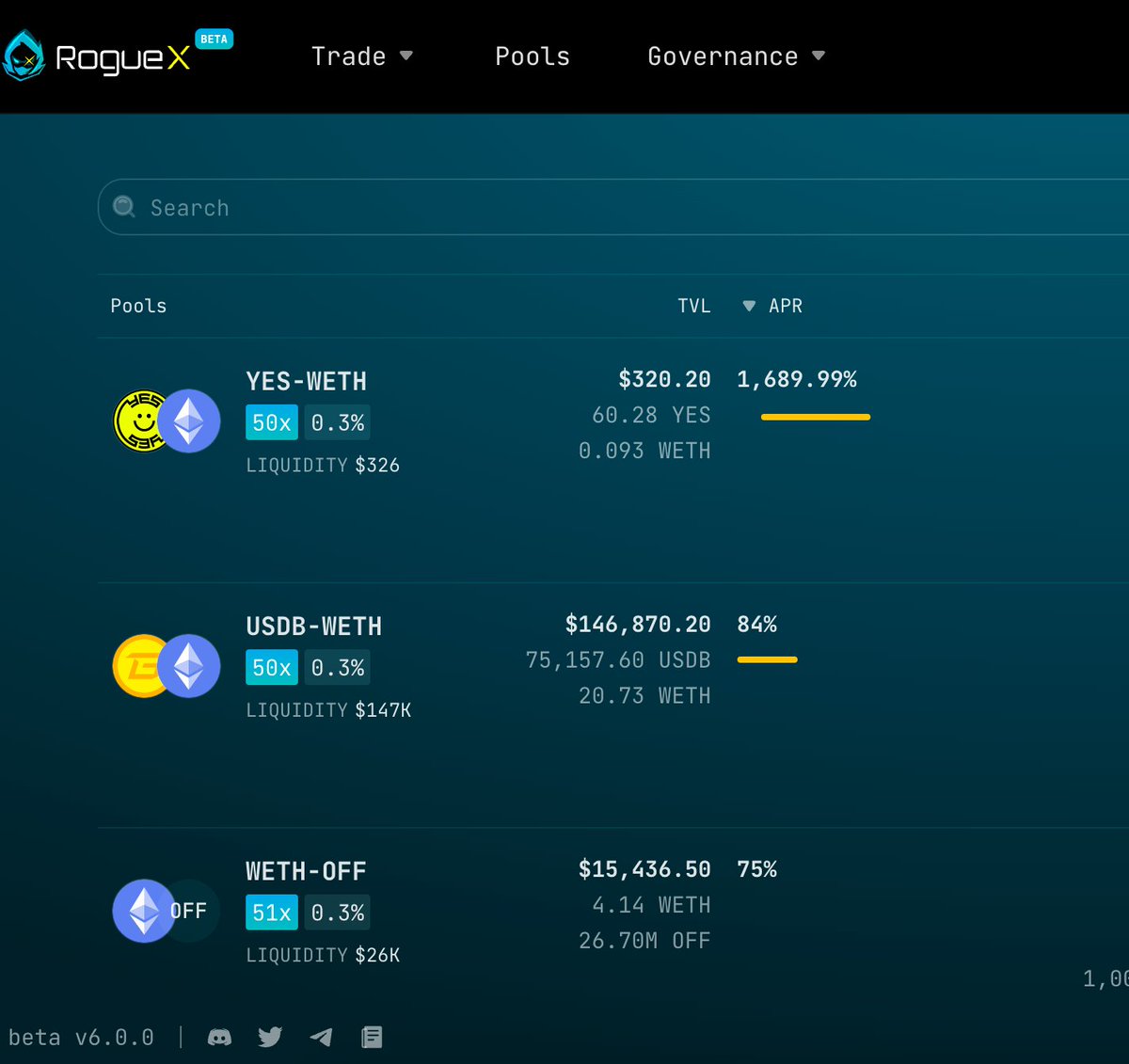 Roguex_io's tweet photo. Supply $YES liquidity to RogueX and earn attractive APR returns.
@BaselineMarkets
#Blast_L2 #BlastToken https://t.co/cdnRWmccJy