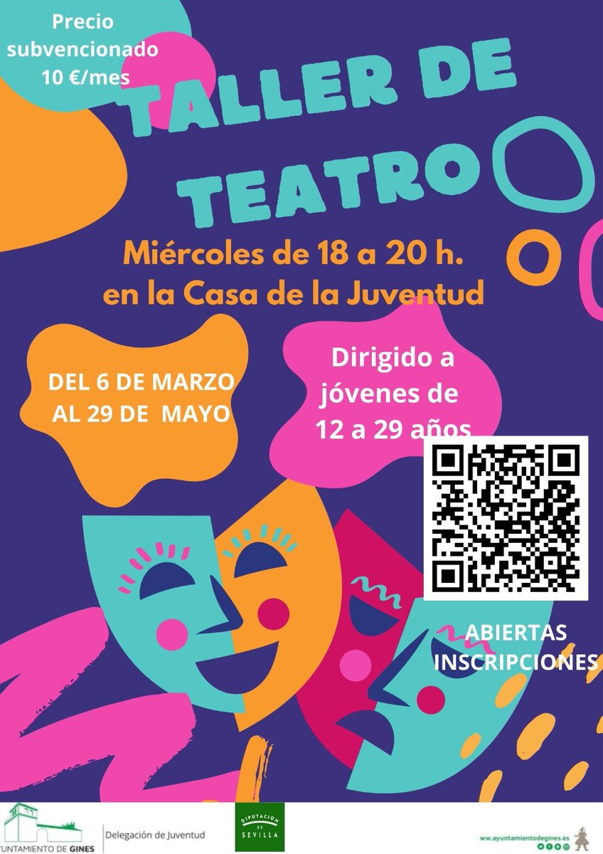 Este miércoles comienza el taller de teatro que se desarrollará en la Casa de la Juventud, últimas plazas libres!! Apúntate en el enlace forms.office.com/e/B7k97hQt7A?o…