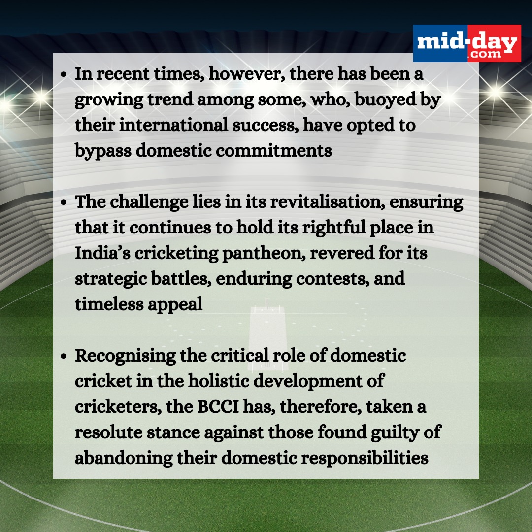 mid_day's tweet photo. In recent times, there has been a growing trend among some, who, buoyed by their international success, have opted to bypass domestic commitments
Via: Srijanee Majumdar
#Cricketnews #Sportsnews #RohitSharma #INvsENG #TestCricket #SportsUpdate
Read More: https://t.co/nn5TwJznHa