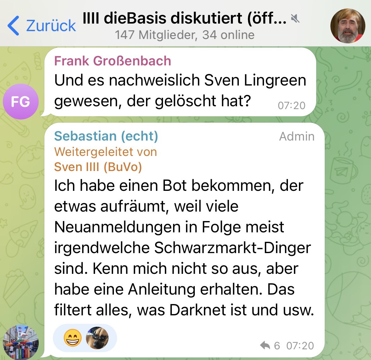 _welpenmetzger's tweet photo. In einer Nacht und Nebel Aktion hat ein (unbekannter?) Admin den Telegram-Kanal „IIII dieBasis diskutiert“ in stalinistischer Tradition „gesäubert“, über 500 Mitglieder gekickt und gemeldet sowie alle Beiträge nach 2022 gelöscht. Angeblich war es BuVo Sven IIII. #Paraguay
🤷 https://t.co/CgpnZN3TyU