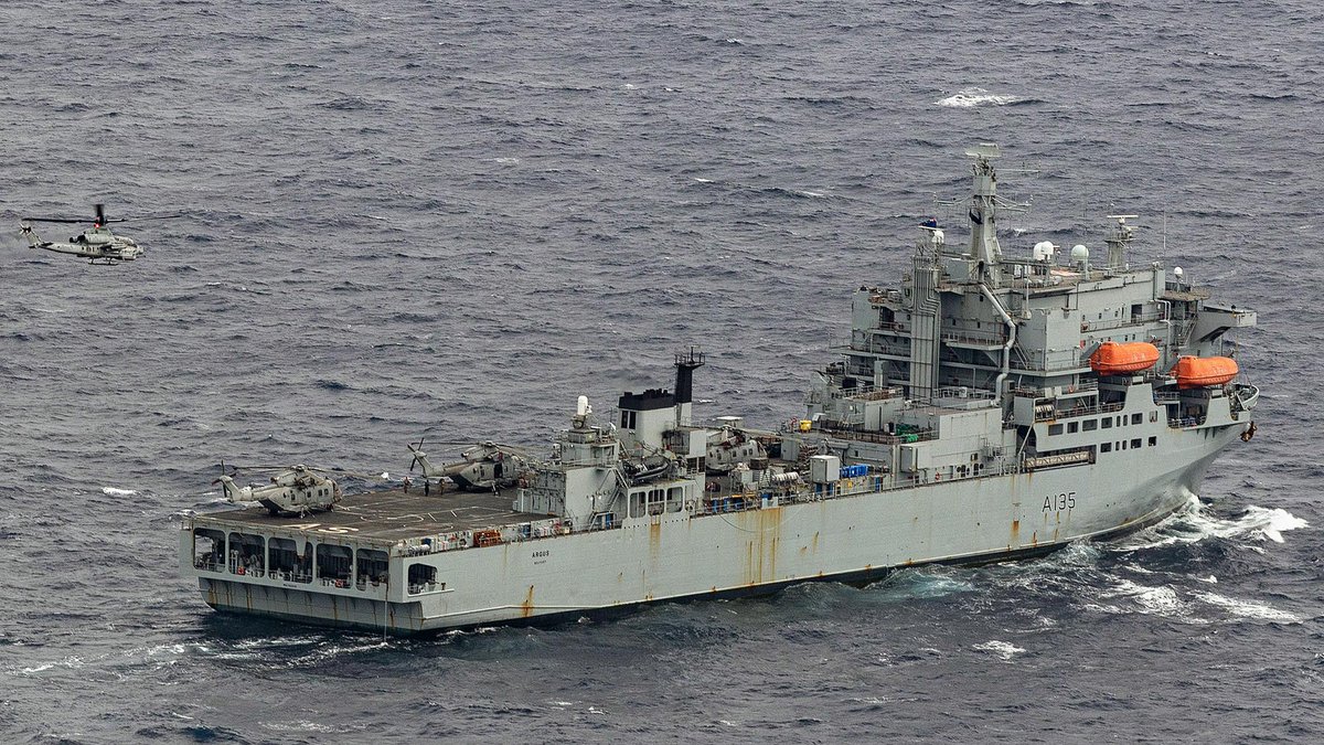NavyLookout's tweet photo. .@RFAArgus on operations with the 🇺🇸Bataan Amphibious Ready Group (BAT ARG) under NATO command in the eastern Mediterranean. https://t.co/q7oHpdHks5