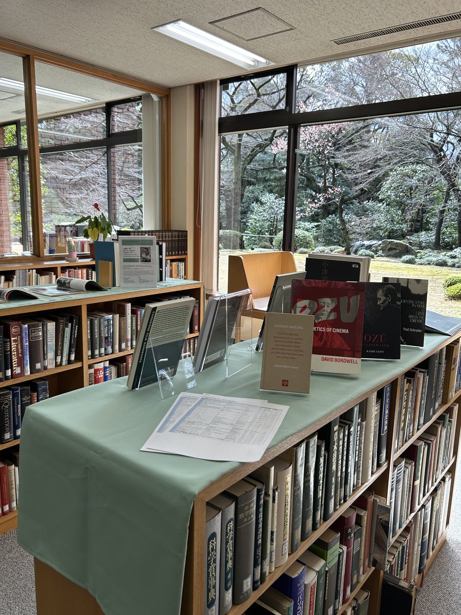 Library exhibit on Yasujiro Ozu, commemorating his 120th anniversary of the birth and 60th anniversary of the death last year, in collaboration with the Bibliothèque de la Maison franco-japonaise, in March. 

i-house.or.jp/eng/programs/l…

#ihouse #ihouselibrary