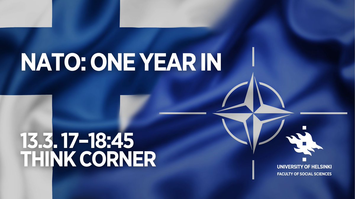 SocSciHelsinki's tweet photo. Finland is approaching its one-year mark in the NATO alliance. Join us for a timely discussion on the elements and nuances of Finland’s NATO membership at Think Corner or online on 13 March at 17:00. 

Read more: ➡️https://t.co/mKe6GagWBk

@PToveri @MariaOhisalo @IroSarkka https://t.co/MOrAkbbqFP