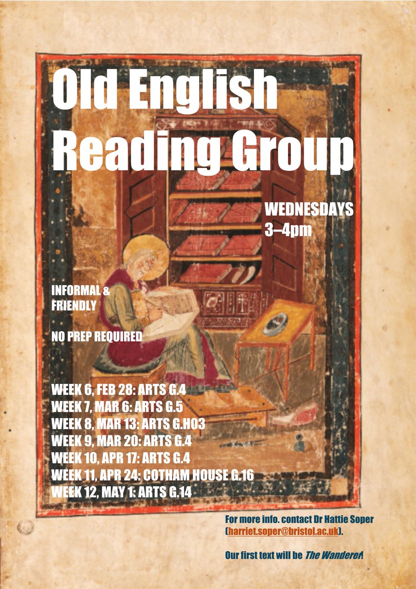 hattie_soper's tweet photo. Old English Reading Group continues this Wednesday at 3pm! @BristolCMS @UoBrisEnglish @UoBrisHistory @UoBrisBPI @BristolSML @BristolReligion https://t.co/7Shh6iNJRO