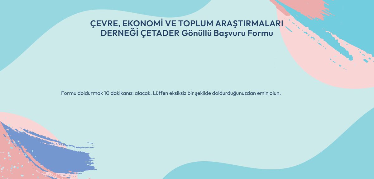Çevre, Ekonomi ve Toplum Araştırmaları Derneği ÇETADER, gönüllülerini arıyor...

Projelerimize, atölyelerimize ve eğitimlerimize katılarak söz sahibi olmak istiyorsanız aşağıdaki linkten başvuru yapabilirsiniz... 

r7dmaapu.forms.app/gonullu-basvur…