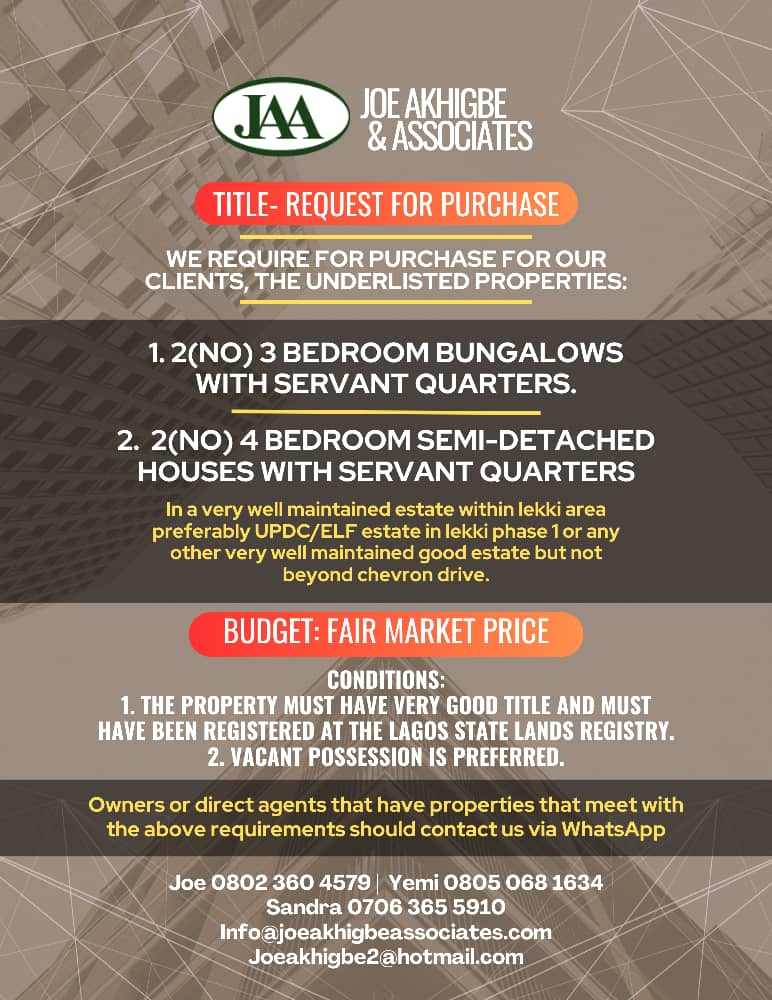 ‼️Request for purchase for our clients ‼️

#realestatenigeria #LuxuryLiving #nigeriansindiaspora