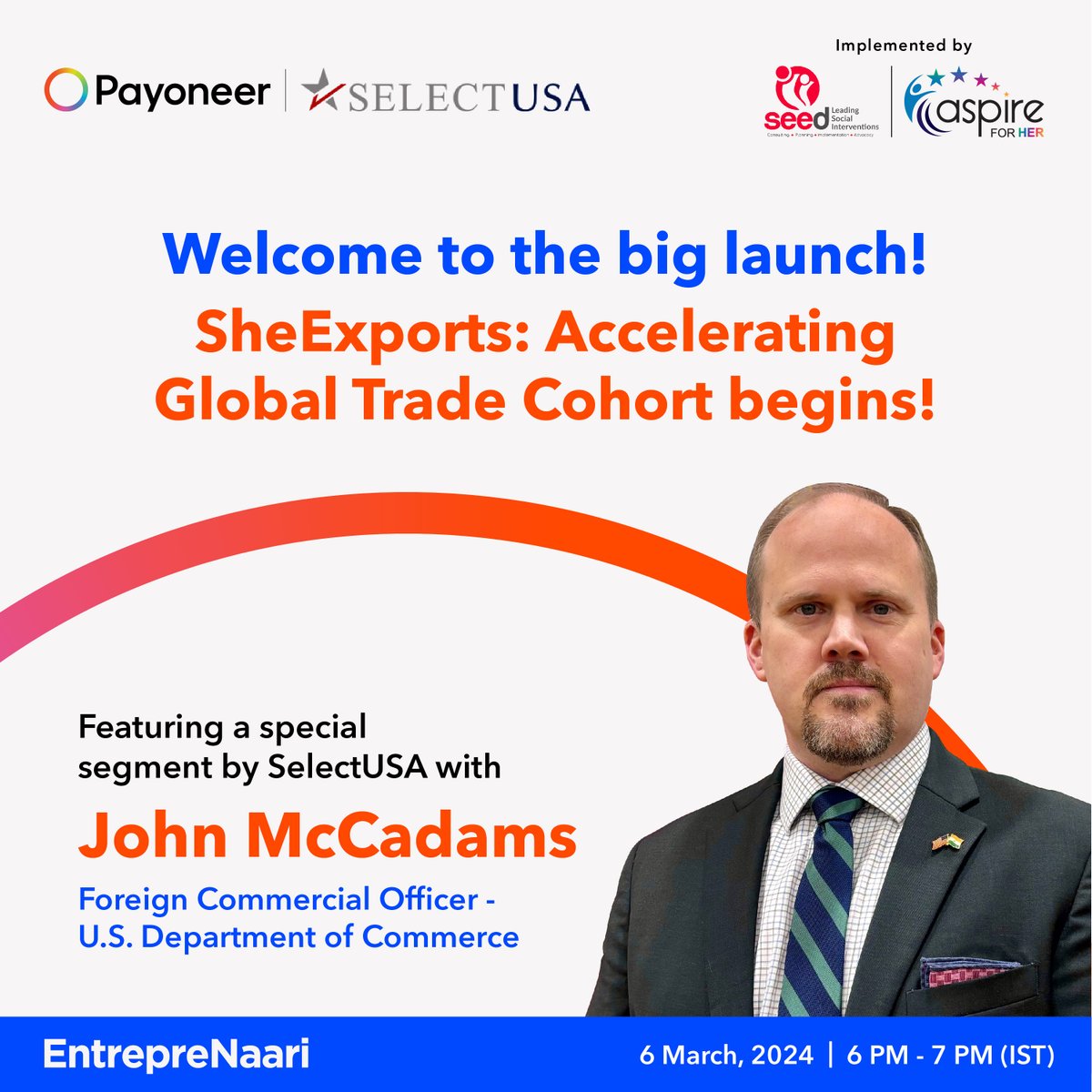 You are invited to our SheExports: Accelerating Global Trade Cohort launch with Payoneer! Join in to cheer on our cohort finalists & to attend the segment about SelectUSA with John McCadams. If you want to take your business to the US market, don't miss it:zoom.us/j/96363288625?…