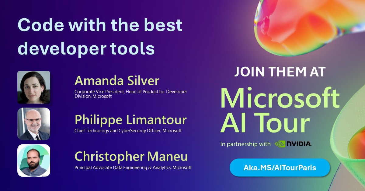 Microsoft AI Tour - Keynote d'ouverture ✅Découvrez comment accélérer la productivité de vos employés en adoptant Microsoft Copilot, et comment créer des applications d'IA révolutionnaires avec les outils et les services disponibles dans Azure. 🎟️ msft.it/6014c3Erp