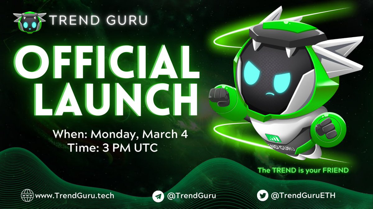 Today's the big day! TrendGuru launching on Uniswap! 🎉 Marketing efforts in full swing:

✅ TG + X exposure
☑️ DexTool, DexScreener updates
☑️ ETH Trending
☑️ CG/CMC Listing
☑️ PAAL Partnership
☑️ Influencer collabs
☑️ Global press release

dextools.io/app/en/ether/p…
