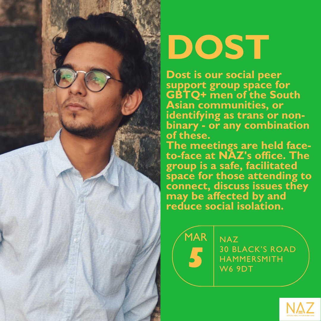 NazProjectLdn's tweet photo. Join our friendly peer support group for South Asian #GBTQ+ men tomorrow! 👬🏽

⏰ 7pm (arrive from 6.30 onwards for snacks and social)

📍 NAZ, 30 Black's Road, Hammersmith, W6 9DT

🔗 Map - https://t.co/GNYF1rA6d2

💌 dost@naz.org.uk

https://t.co/XyUoCrsZb8 https://t.co/4ai7oMbu5o