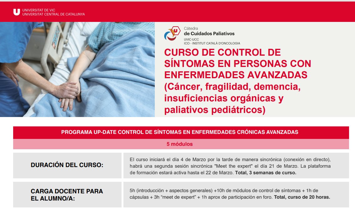 Hoy empieza el Curso @catedracpal , dedicado a control de síntomas de personas con todo tipo de enfermedades avanzadas, ultimas plazas!! @secpal_ @AECPAL_ @_ALCP @IAHPC @GT_Pluri_SEMI @SEMERGENap @CP_Semergen @semfyc @seggeriatria @SCBCPal @SCGiG @CAMFiC