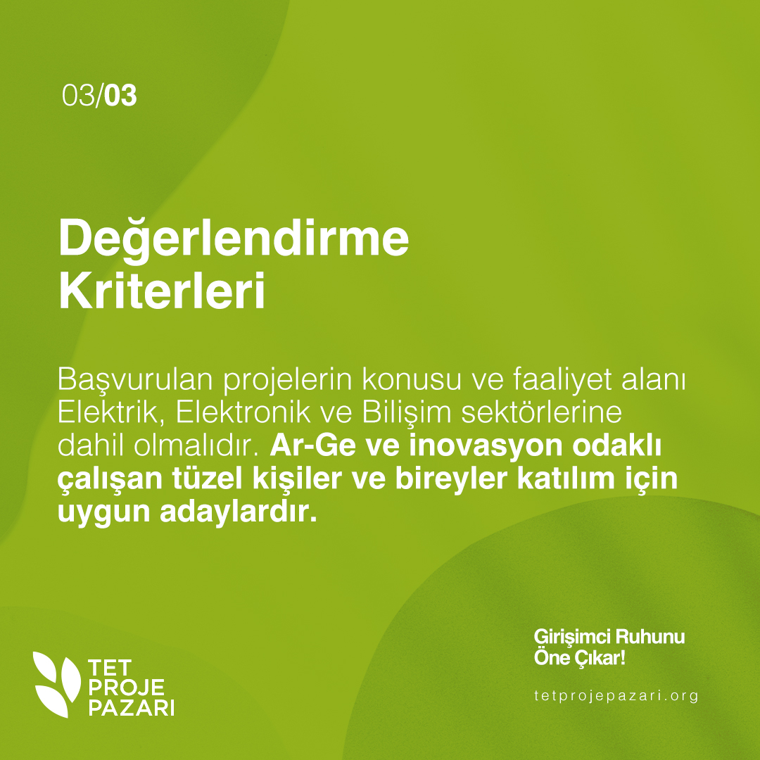 💼 TET Proje Pazarı'na adım atmak için tetprojepazari.org adresinden başvurunu yapabilirsin.   🚀 Başvurularını yaptıktan sonra ön değerlendirme, ana değerlendirme ve final aşamalarından geçeceksin. 💼  TET Proje Pazarı'na katıl ve girişimci ruhunu öne çıkar!
