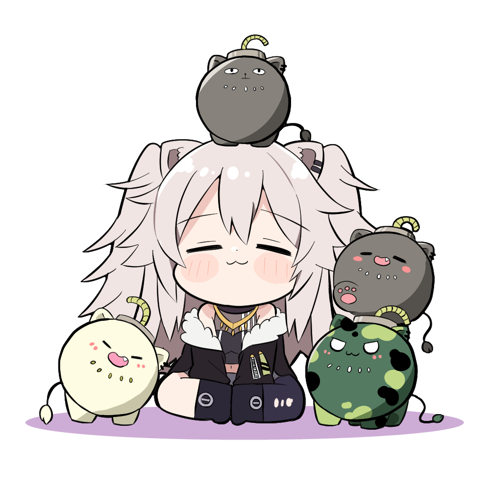 shishiro botan ,shishiro botan (1st costume) 1girl lion ears animal ears grey hair chibi fur trim :3  illustration images