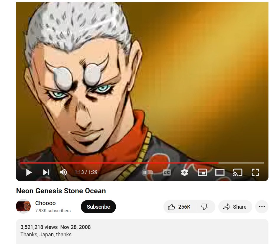 Trey_Explainer's tweet photo. My hot take of the night is that the colored scans of the JoJo Manga ruined the really creative fan interpretations of character color palettes. 

There's a Stone Ocean fan animation from 2008 that has some really beautiful colorations that imo are better than the "official" ones https://t.co/6aeg8OrvBL