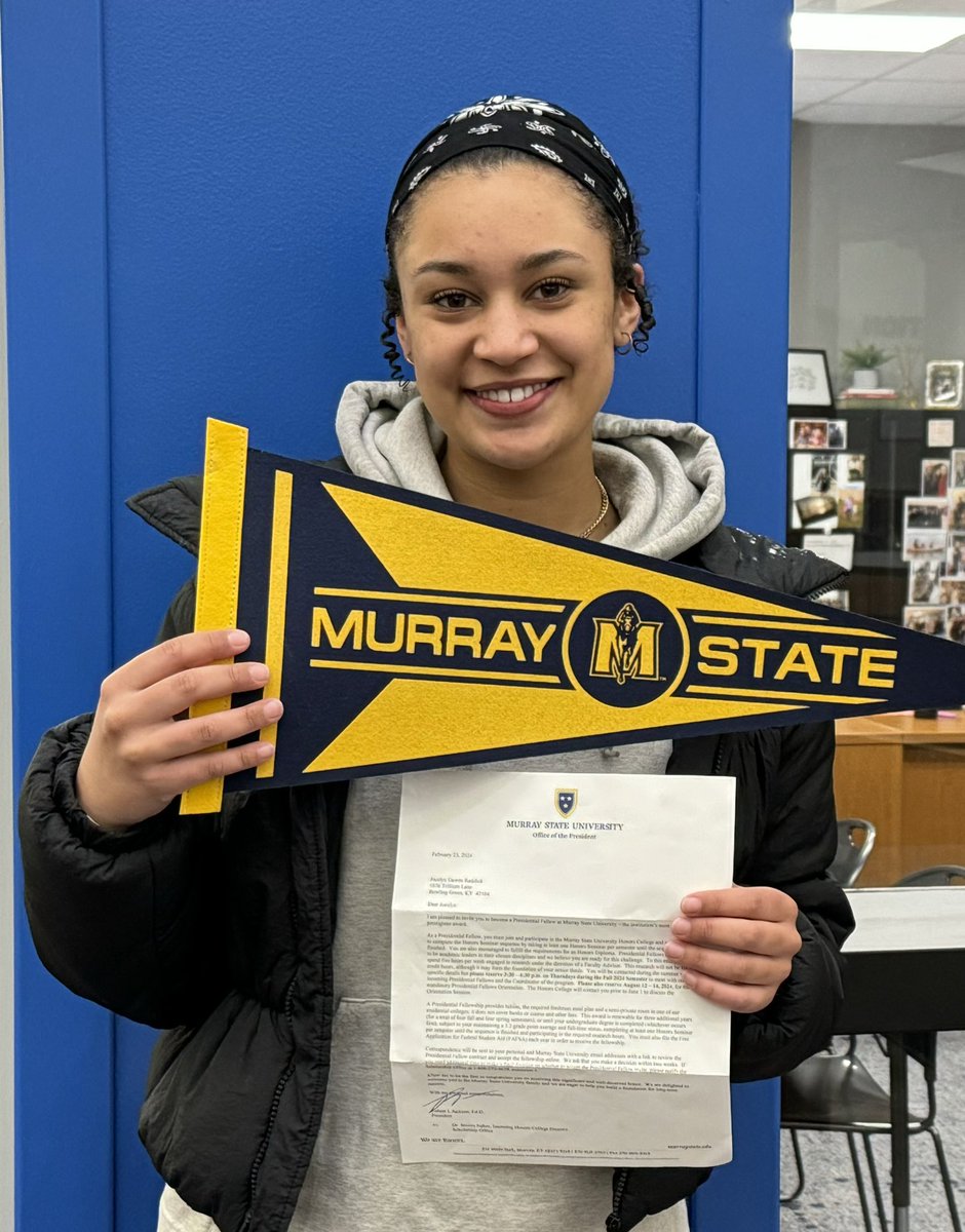 SWHS is beyond proud of this Spartan! She is the recipient of the prestigious Presidential Fellowship scholarship at Murray State University. This honor includes full tuition, housing &amp; meals for up to four years at MSU! Congrats to Jocelyn! 
<a href="/SouthWarrenHS/">South Warren High School</a> 
<a href="/RacerAdmissions/">MSU Admissions</a>