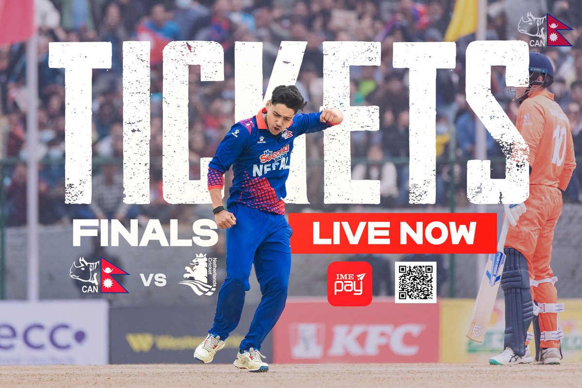 🚨 𝗜𝗠𝗣𝗢𝗥𝗧𝗔𝗡𝗧 𝗡𝗢𝗧𝗜𝗖𝗘 

Only 12 thousand tickets will be sold for the #NEPvNED finals. More than 50% tickets have been sold out as of now. 

🎟️ GRAB YOURS VIA @imepay_official APP ➡️ app.imepay.com.np/links/icccwc 

#NepT20I | #NepalCricket | #WorldCupYear2024