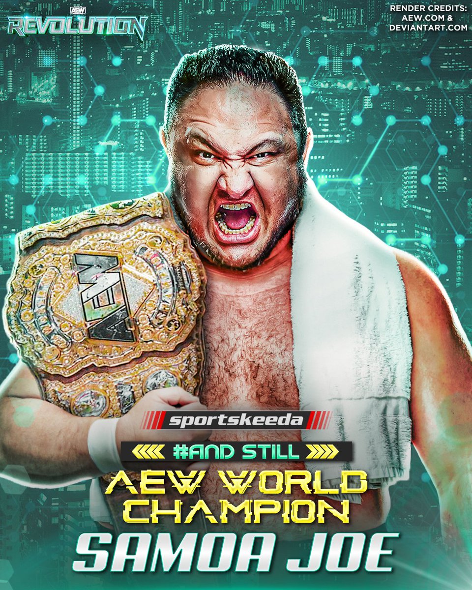 SKWrestling_'s tweet photo. #AmdStill..
@SamoaJoe retains the AEW World Championship! ๐
#AEWRevolution https://t.co/a4xCHwIk9T