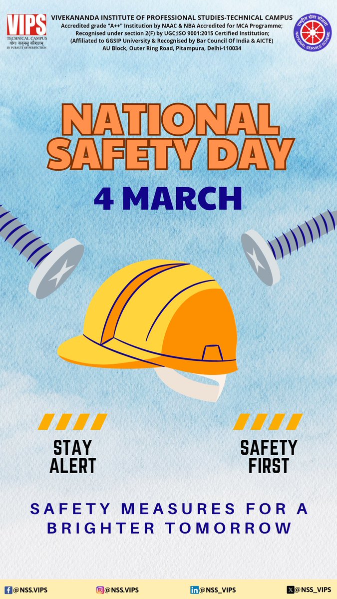 nssggsipuvipstc's tweet photo. On National Safety Day, let’s unite to champion a global culture of safety, recognizing its paramount importance in preserving lives and securing our shared future.

#Nationalsafetyday #nss #nssvips #nssdelhi #notmebutyou https://t.co/8oA0g9Wtbp